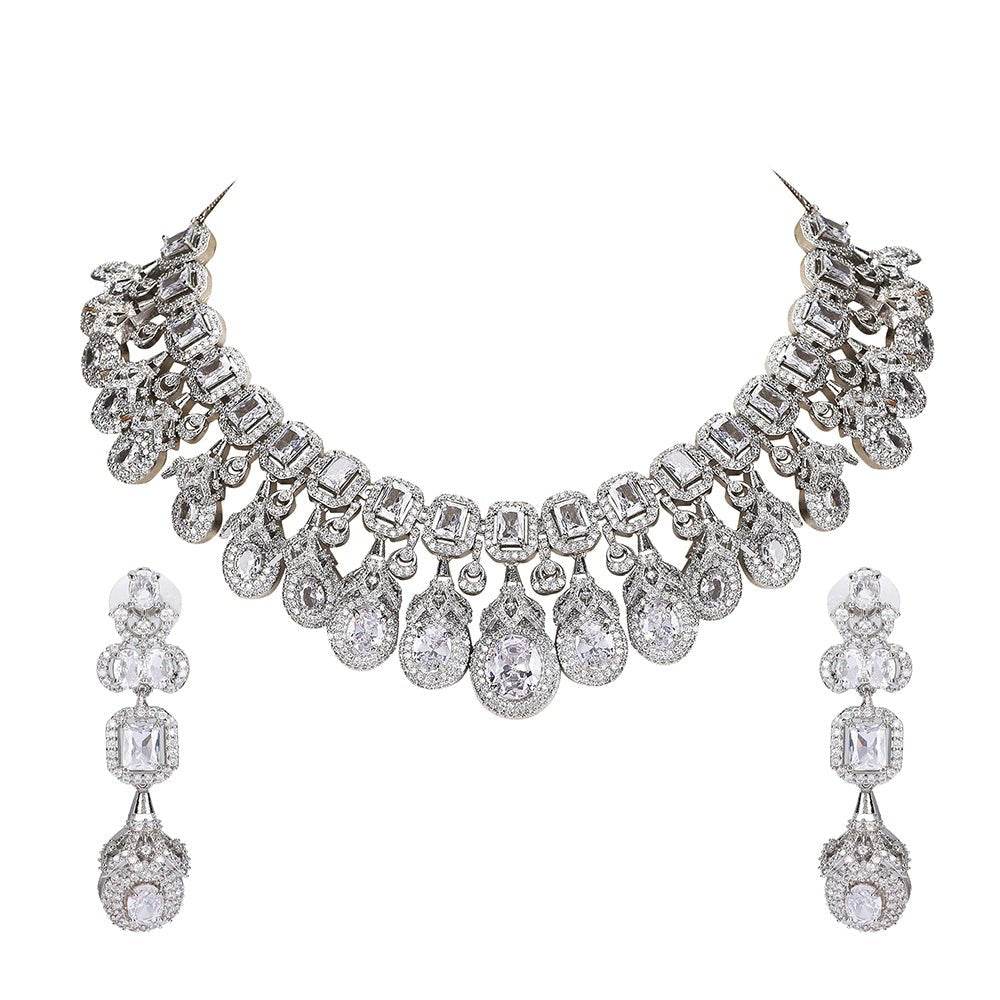 Elegant Diamond Chandelier Necklace Set - Auraa Trends