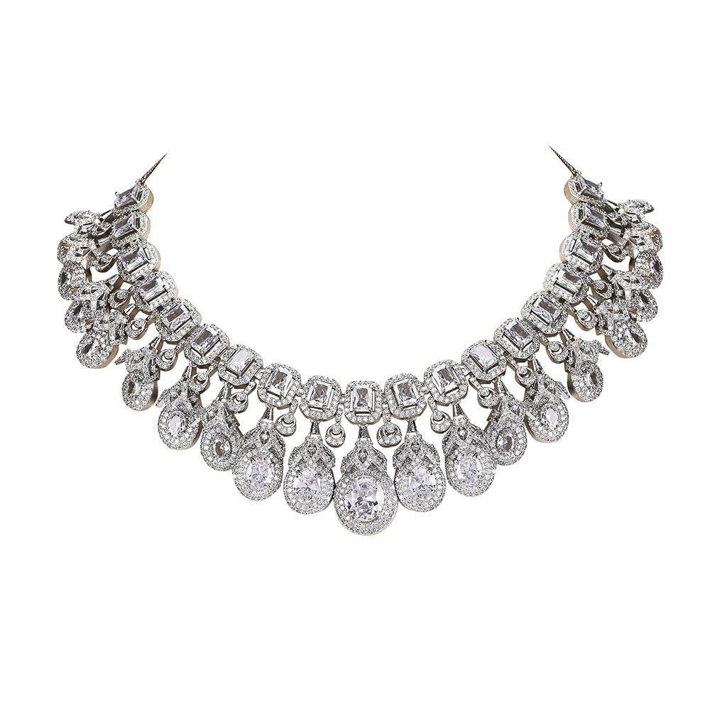 Elegant Diamond Chandelier Necklace Set - Auraa Trends