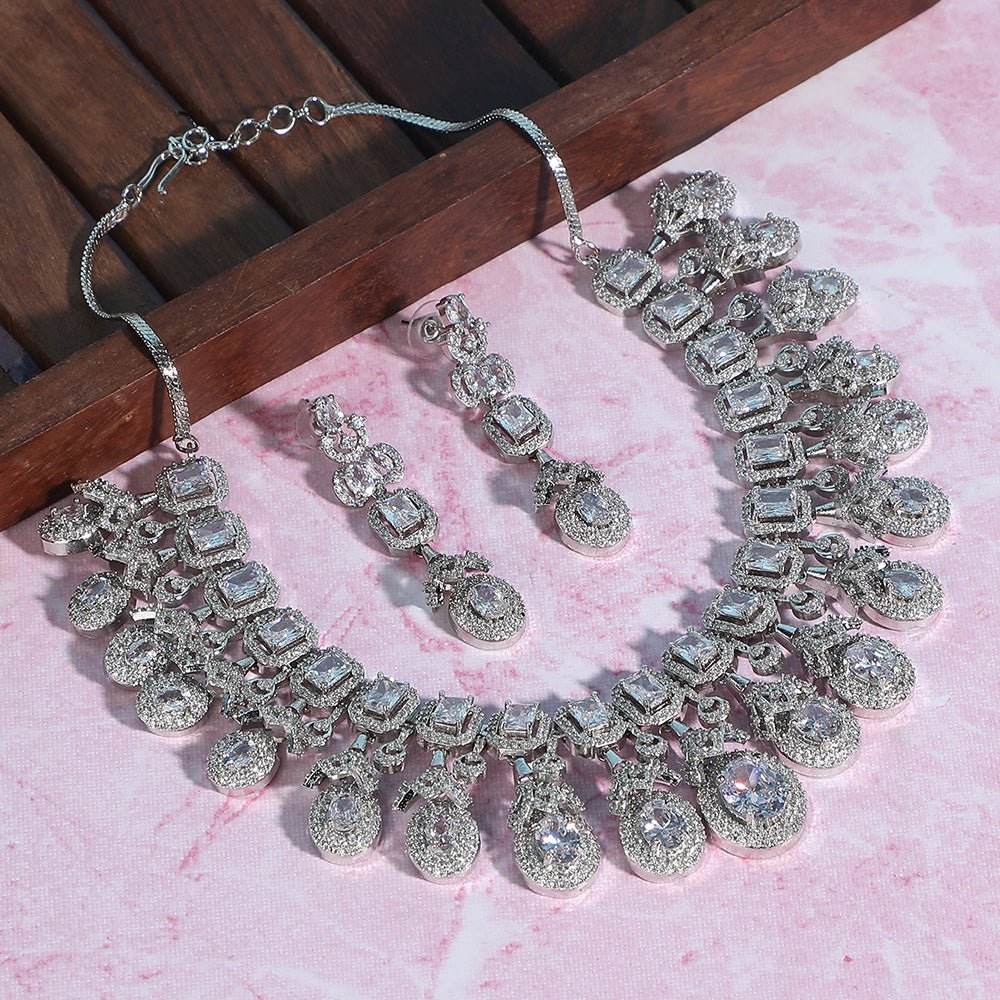 Elegant Diamond Chandelier Necklace Set - Auraa Trends