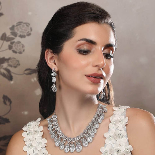 Elegant Diamond Chandelier Necklace Set - Auraa Trends