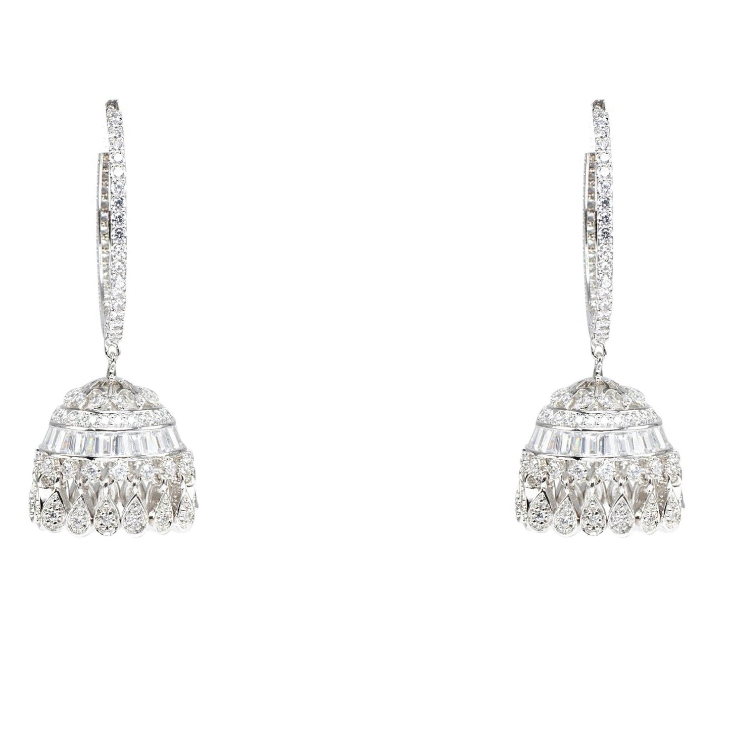 Elegant Diamond Jhumka Hoop Earrings – Sparkling Silver - Auraa Trends