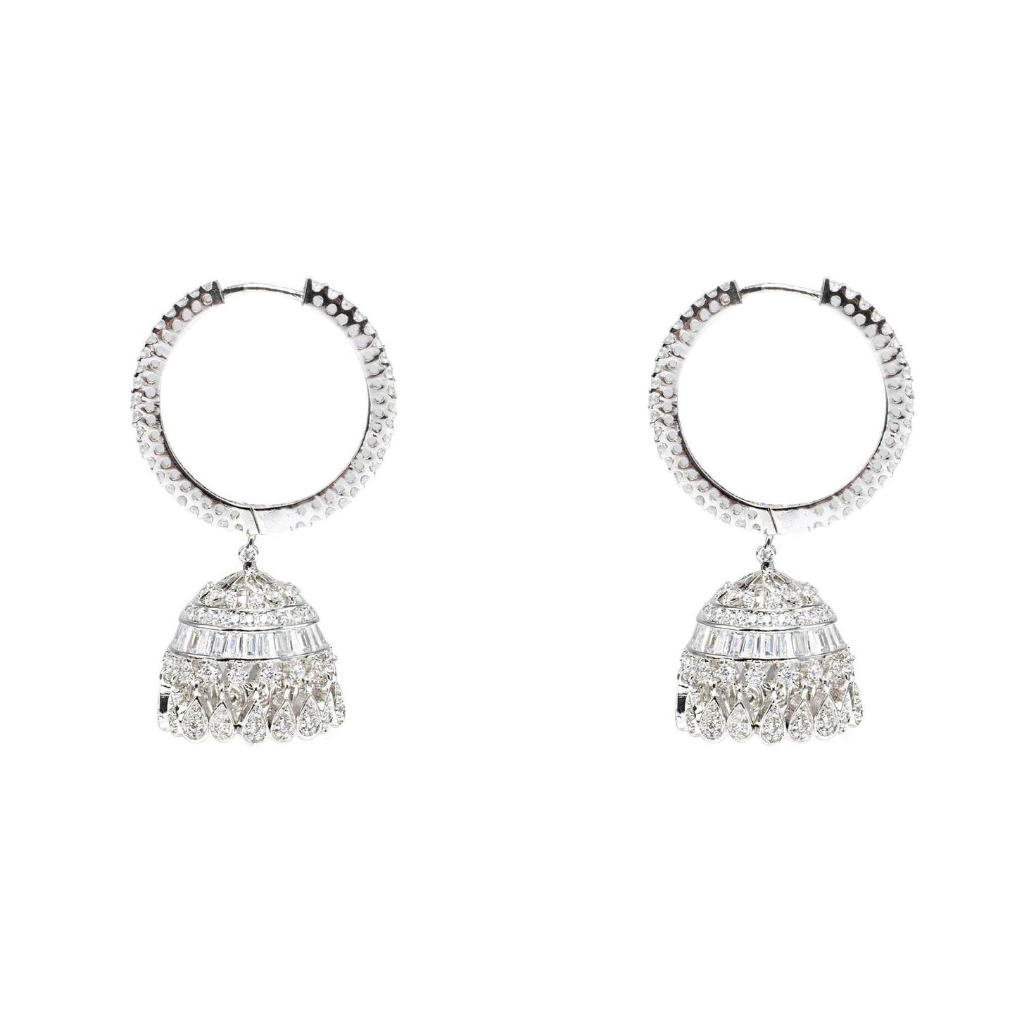 Elegant Diamond Jhumka Hoop Earrings – Sparkling Silver - Auraa Trends