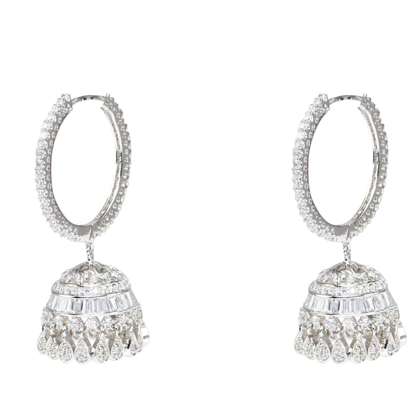 Elegant Diamond Jhumka Hoop Earrings – Sparkling Silver - Auraa Trends