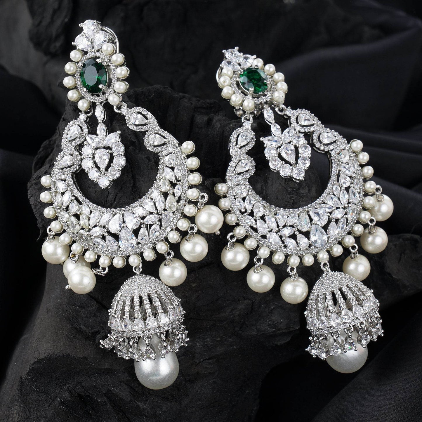 Elegant Diamonte Chandbaali Earrings - Auraa Trends