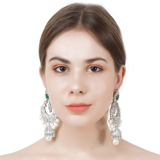 Elegant Diamonte Chandbaali Earrings - Auraa Trends