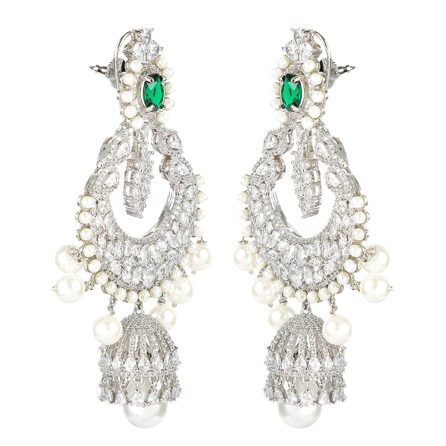 Elegant Diamonte Chandbaali Earrings - Auraa Trends