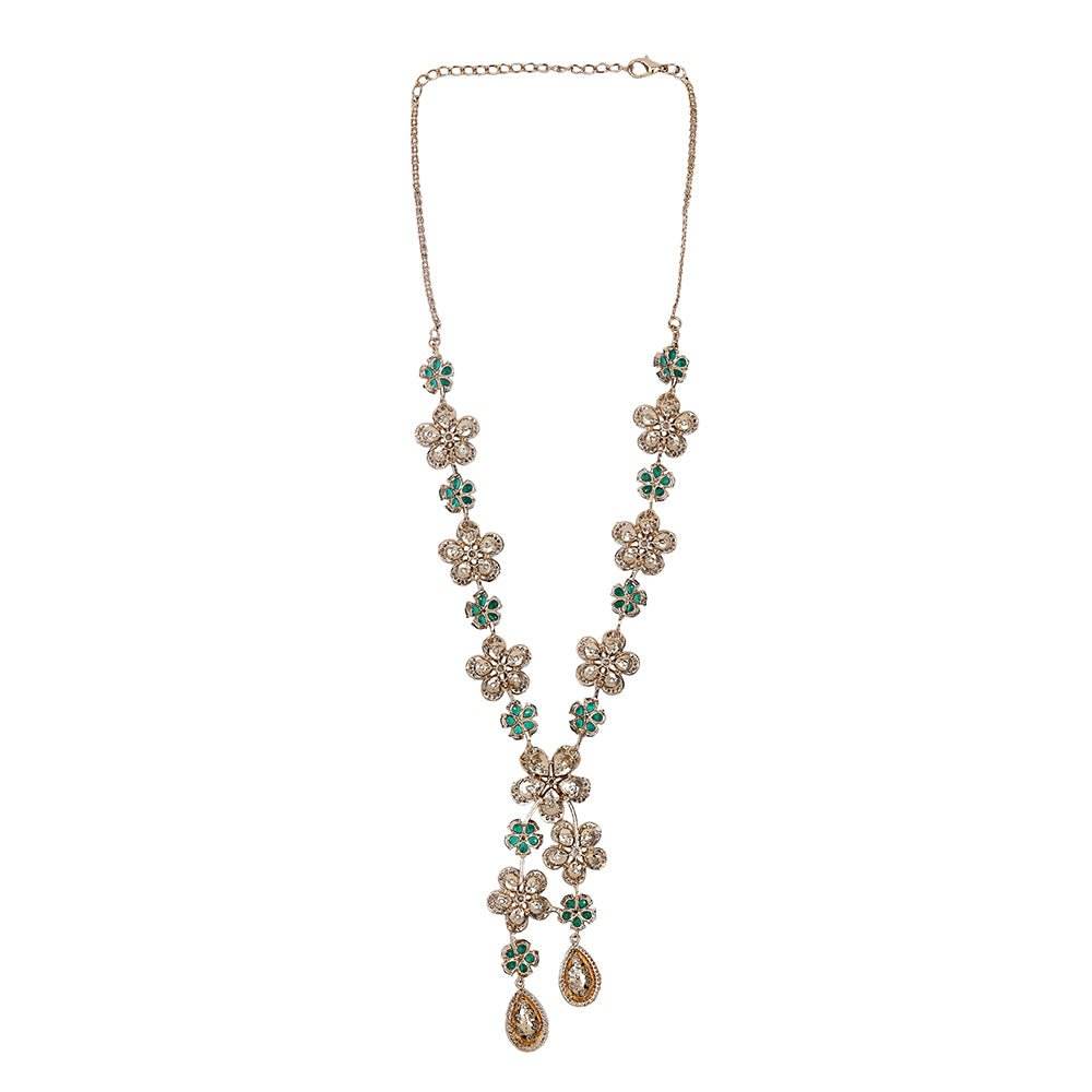 Elegant Floral Diamond-Cut Necklace and Earring Set - Auraa Trends