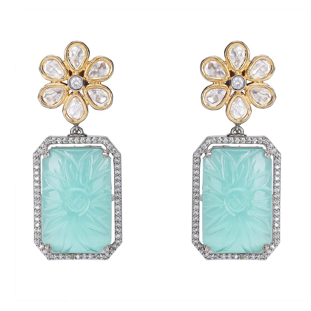 Elegant Floral Mint Green Stone Drop Earrings - Auraa Trends - Drop - Elegant Floral Mint Green Stone Drop Earrings