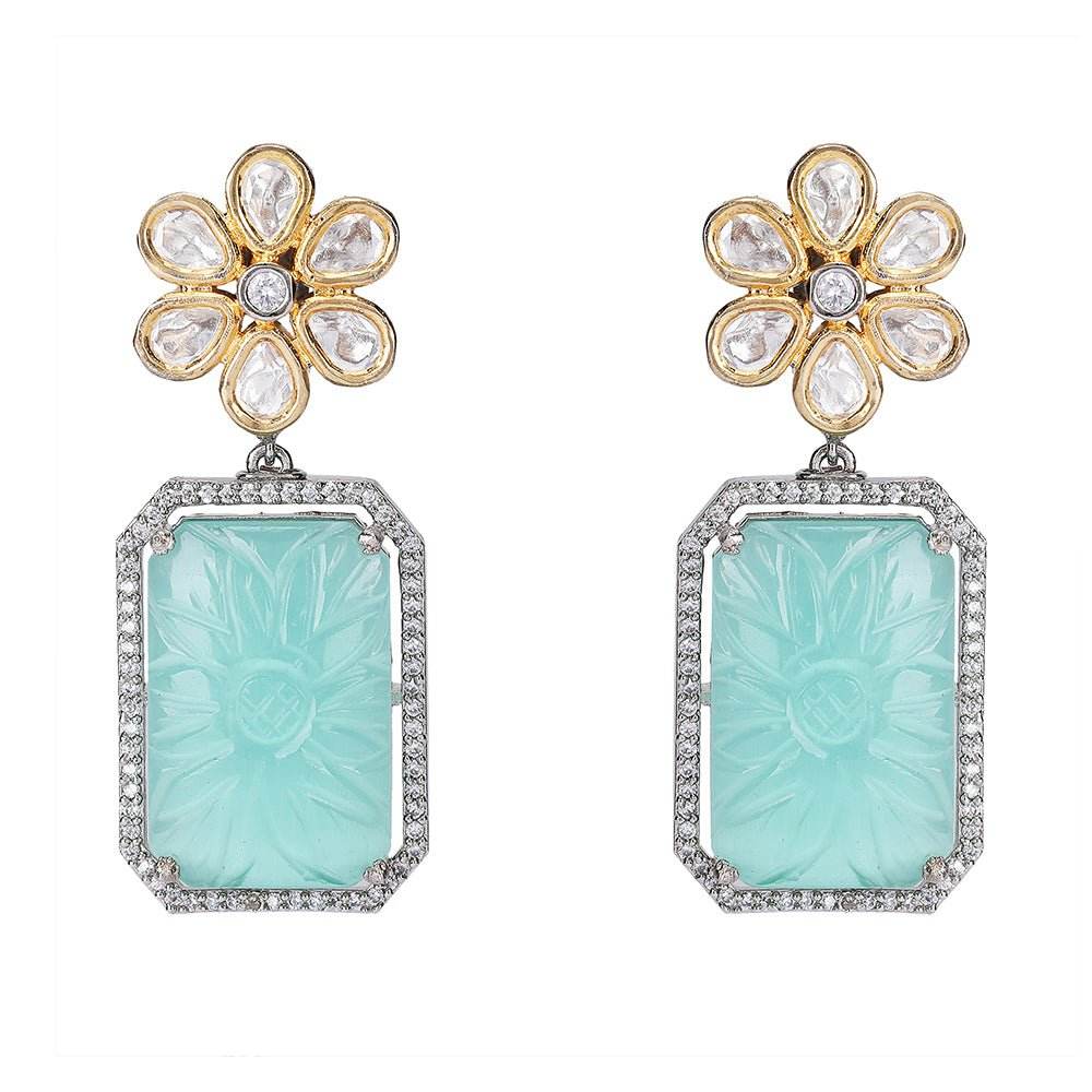 Elegant Floral Mint Green Stone Drop Earrings - Auraa Trends