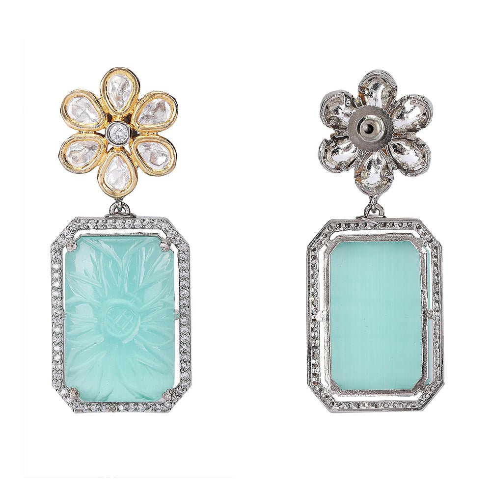 Elegant Floral Mint Green Stone Drop Earrings - Auraa Trends - Drop - Elegant Floral Mint Green Stone Drop Earrings