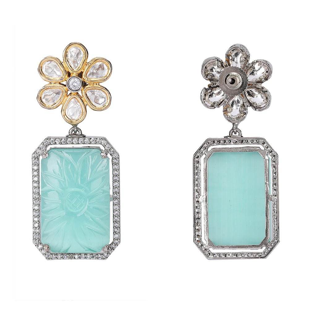 Elegant Floral Mint Green Stone Drop Earrings - Auraa Trends