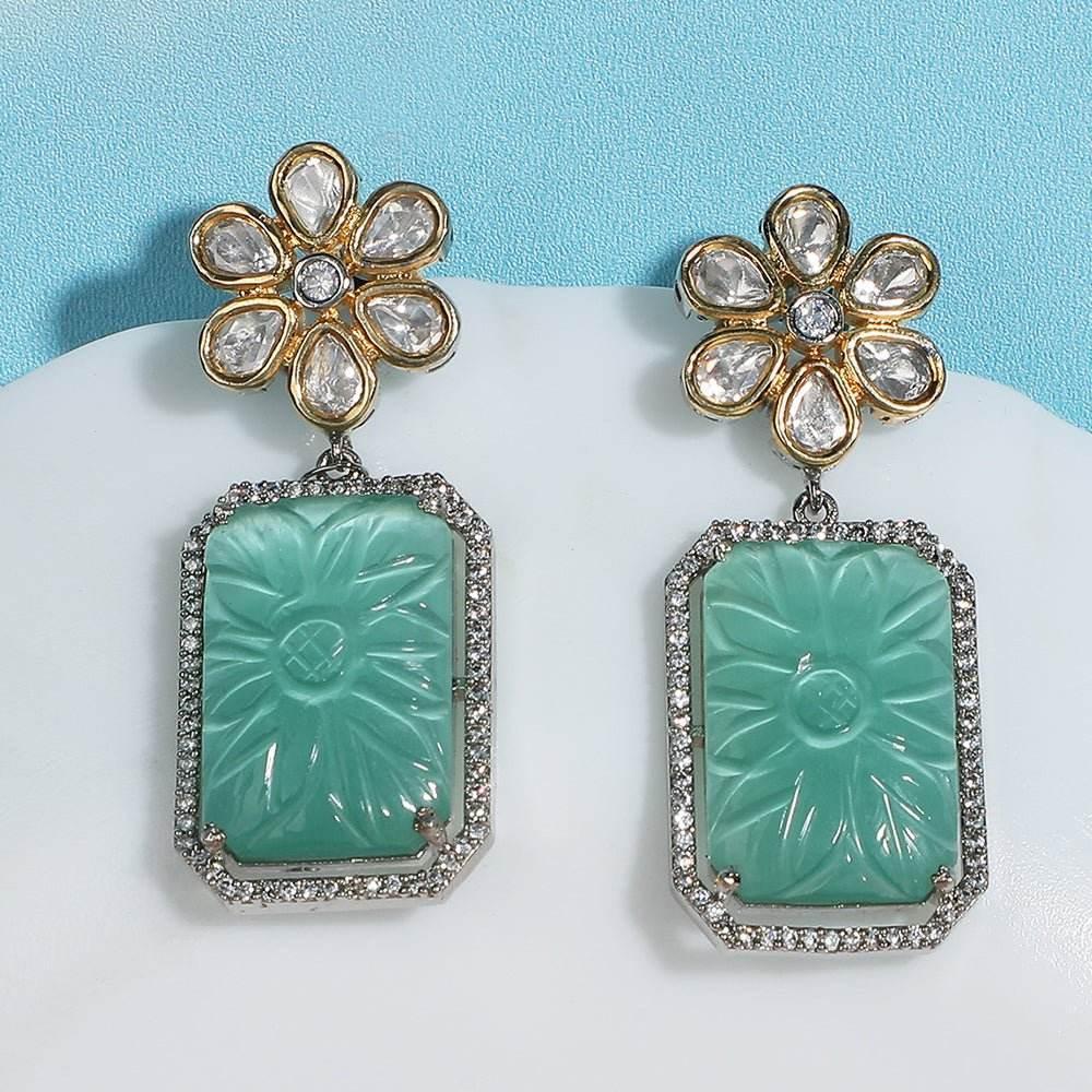 Elegant Floral Mint Green Stone Drop Earrings - Auraa Trends