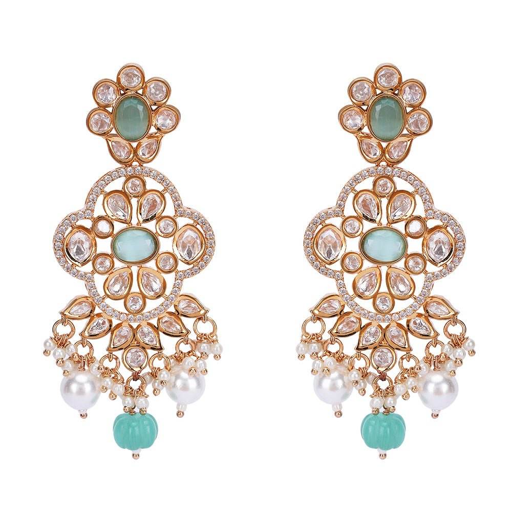 Elegant Gold & Green Pearl Choker Necklace & Earring Set - Auraa Trends