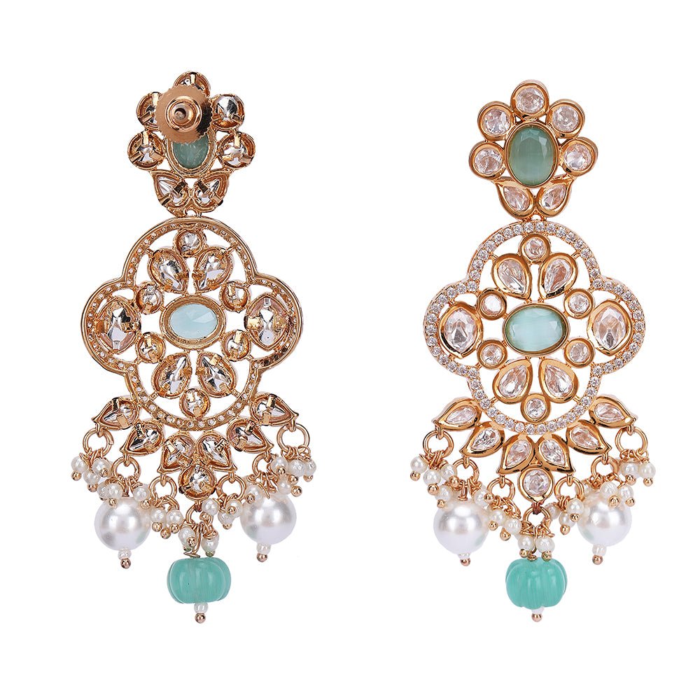 Elegant Gold & Green Pearl Choker Necklace & Earring Set - Auraa Trends - Choker - Choker Necklace & Earring Set