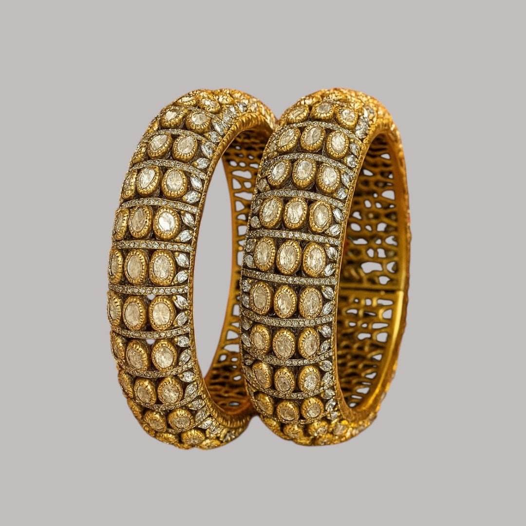 Elegant Gold-Plated Diamond-Style Bridal Bangle Set with Sparkling Stones - Auraa Trends