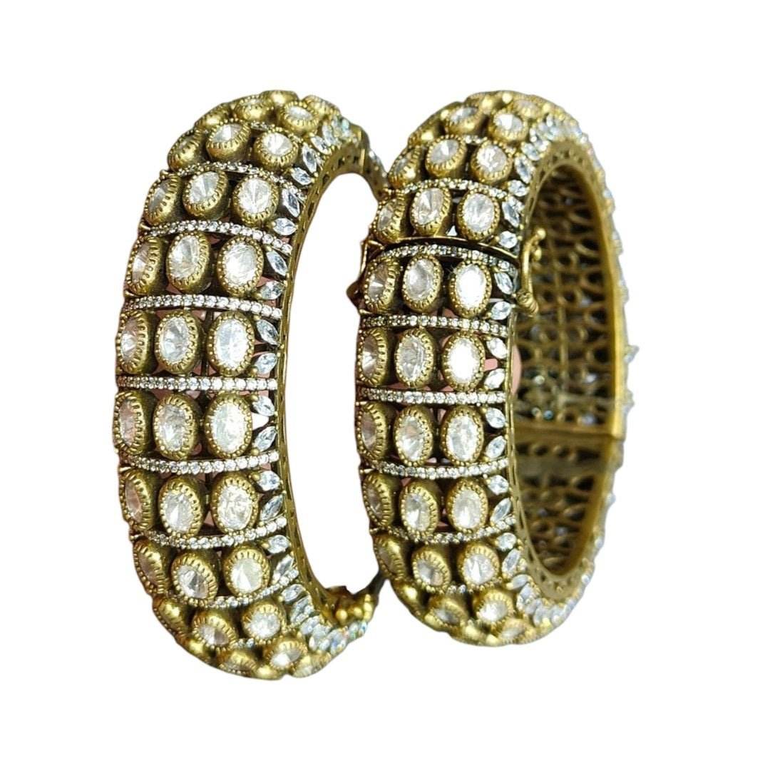 Elegant Gold-Plated Diamond-Style Bridal Bangle Set with Sparkling Stones - Auraa Trends