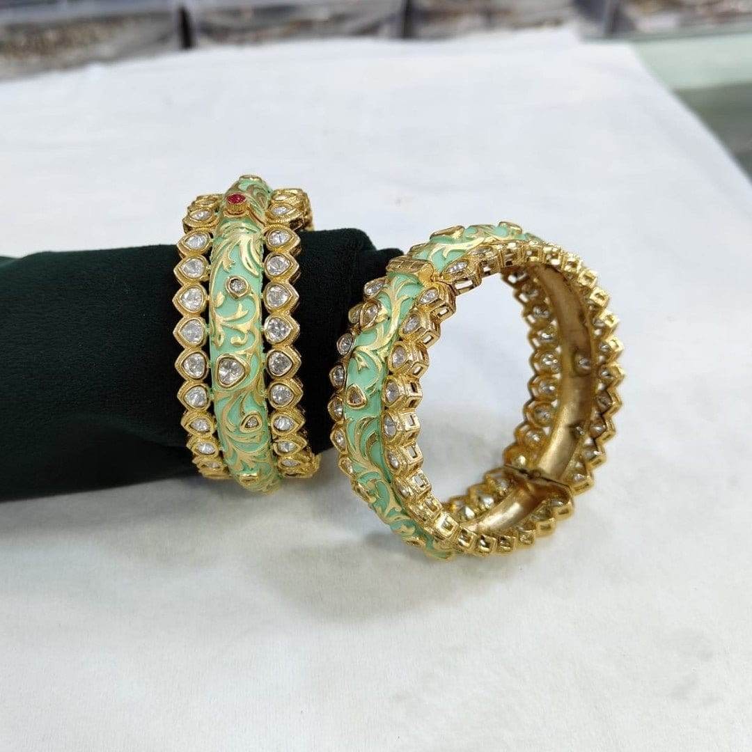 Elegant Gold-Plated Green Enamel Kundan Studded Bangles for Women - Auraa Trends