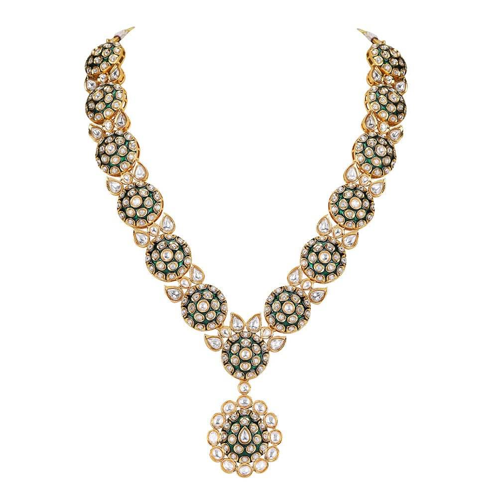 Elegant Gold-Plated Kundan Bridal Necklace Set - Auraa Trends