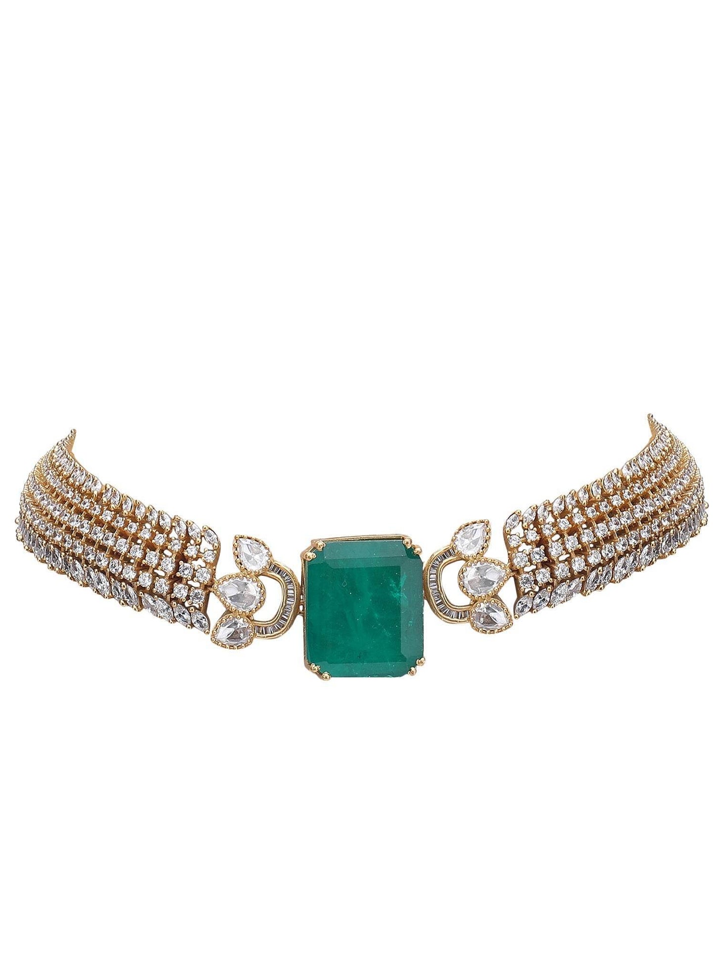 Elegant Gold Plated Kundan Green Choker Necklace Set for Women - Auraa Trends