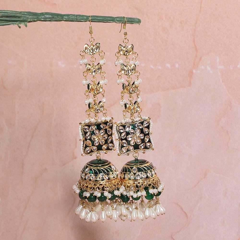 Elegant Gold-Plated Kundan Jhumka Earrings - Auraa Trends