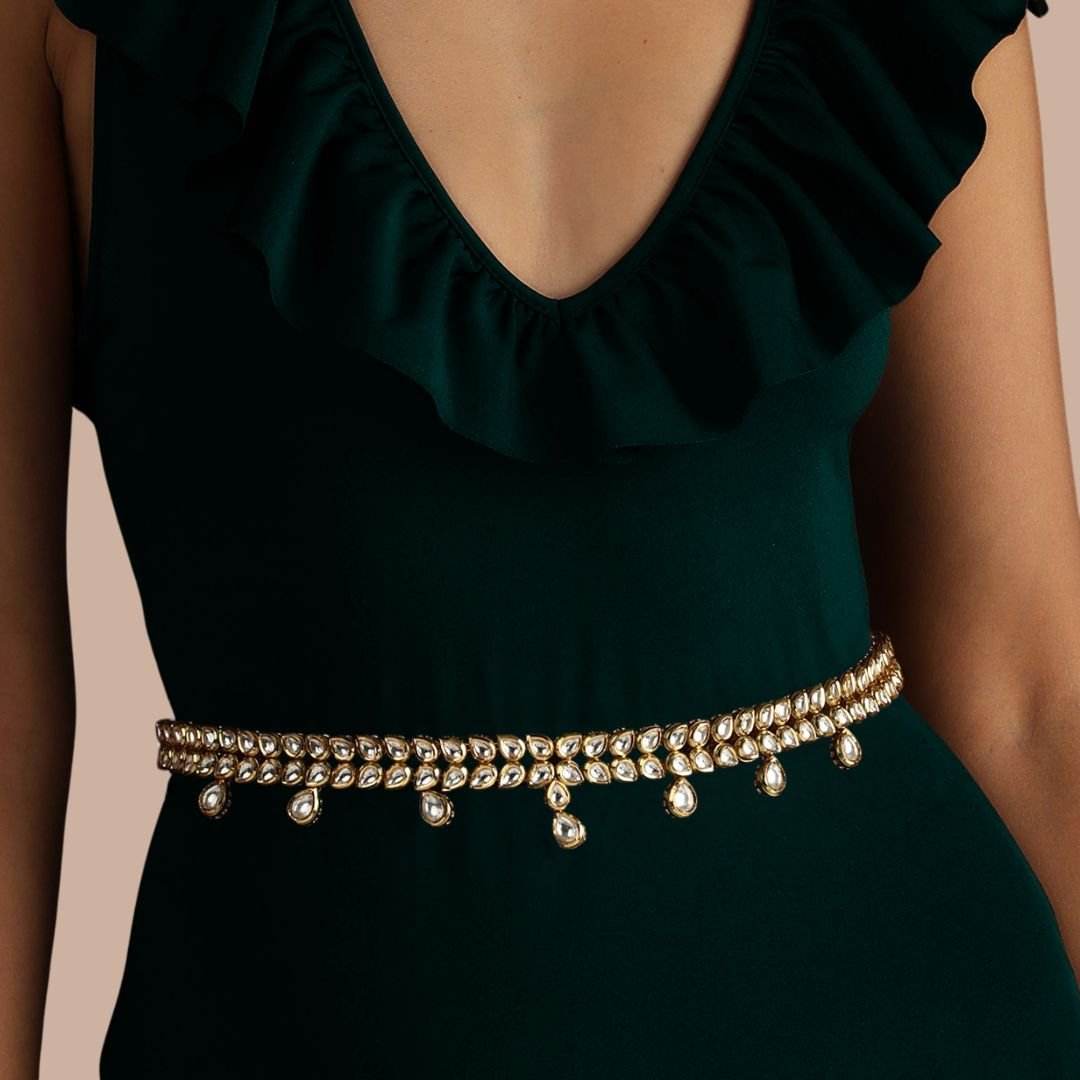 Elegant Gold-Plated Kundan Waist Belt - Auraa Trends