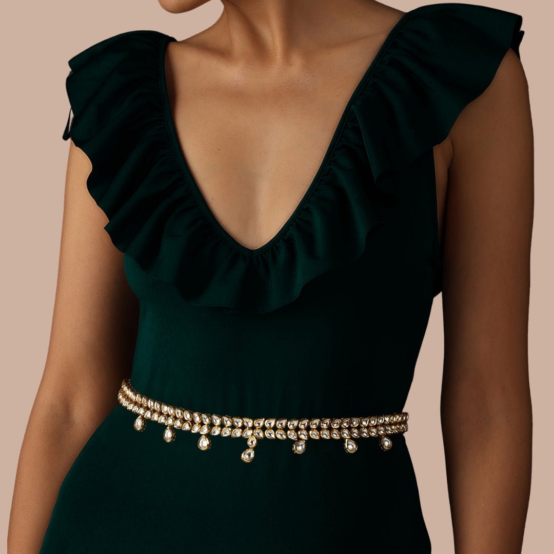 Elegant Gold - Plated Kundan Waist Belt - Auraa Trends - Waist Belt - Auraa Trends - Elegant Gold - Plated Kundan Waist Belt