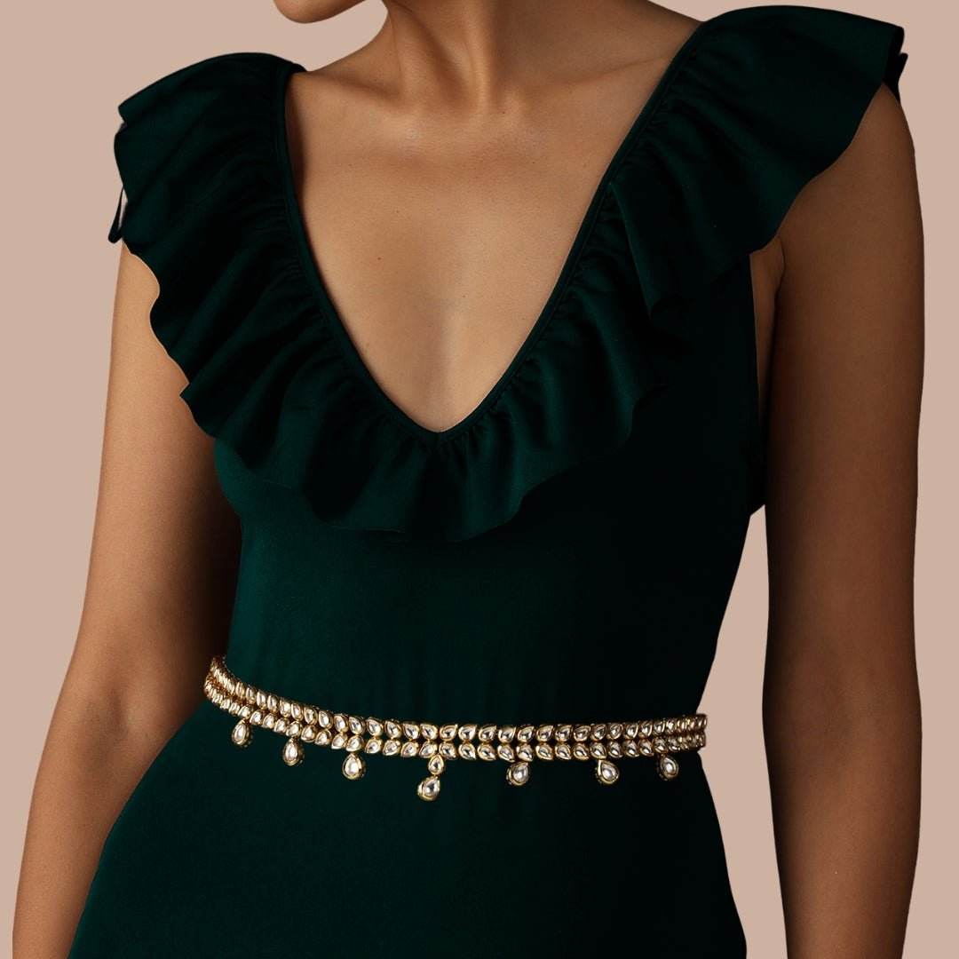Elegant Gold-Plated Kundan Waist Belt - Auraa Trends