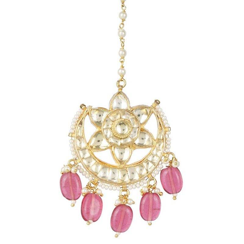 Elegant Gold-Plated Maangtikka with Red Beads - Auraa Trends