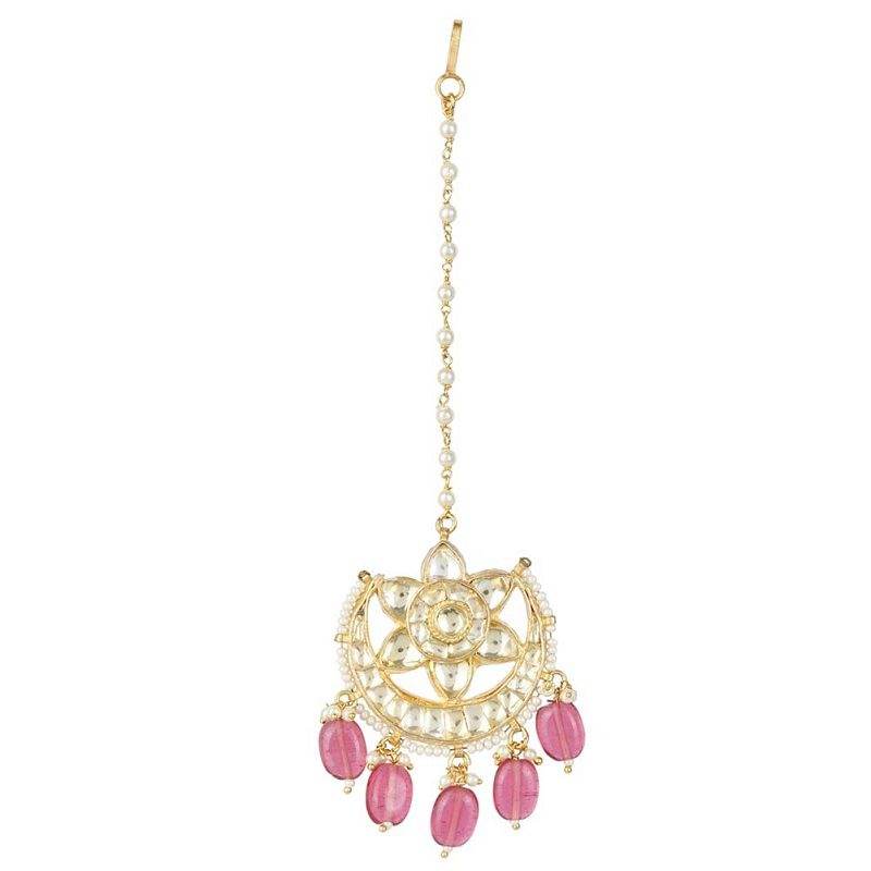 Elegant Gold-Plated Maangtikka with Red Beads - Auraa Trends