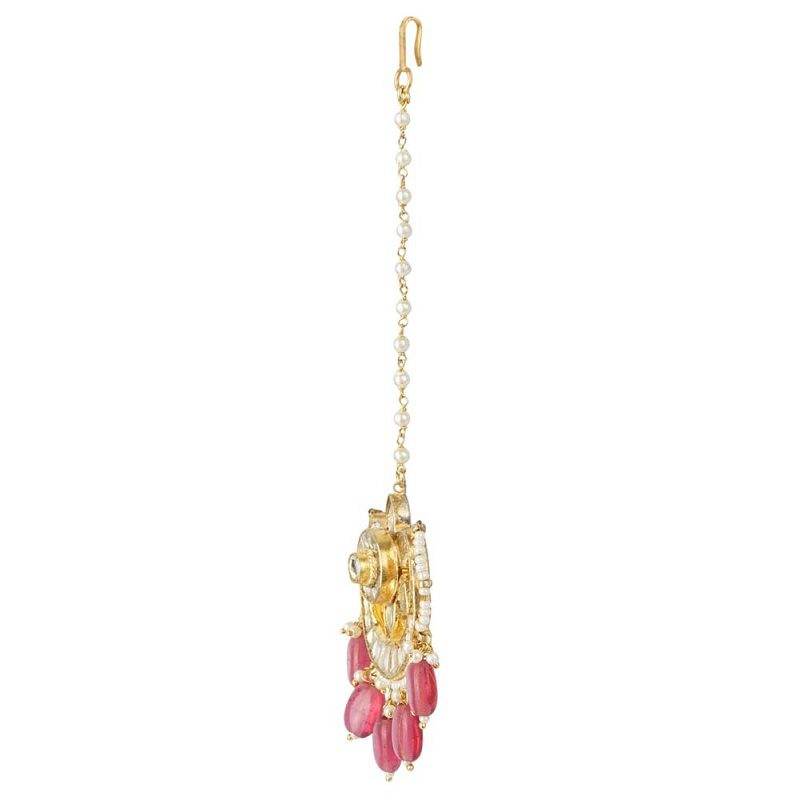 Elegant Gold-Plated Maangtikka with Red Beads - Auraa Trends