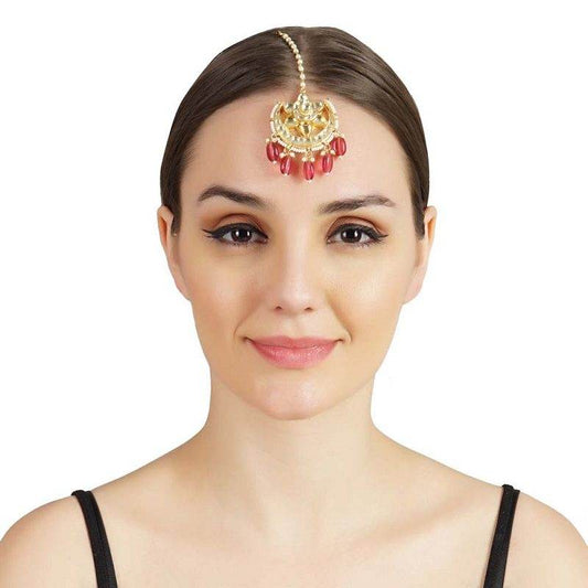 Elegant Gold-Plated Maangtikka with Red Beads - Auraa Trends