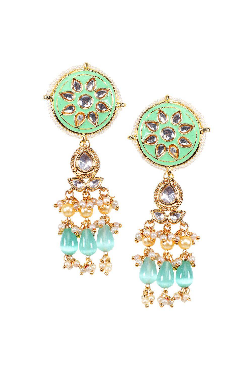 Elegant Gold-Plated Mint Green & Blue Kundan Choker Necklace - Auraa Trends