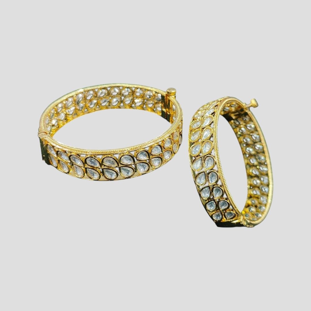 Elegant Gold - Plated Tear - Drop Polki Stone Bangles - Auraa Trends - Bangles - - Auraa Trends - Elegant Gold - Plated Tear - Drop Polki Stone Bangles