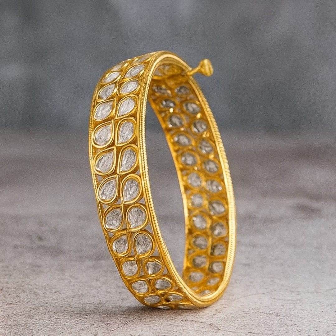 Elegant Gold-Plated Tear-Drop Polki Stone Bangles - Auraa Trends