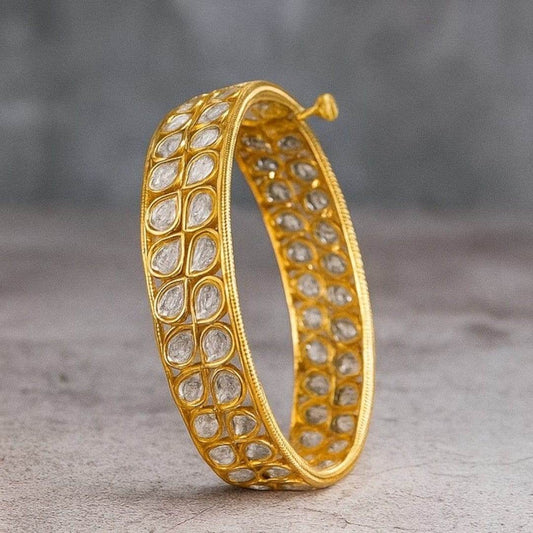 Elegant Gold-Plated Tear-Drop Polki Stone Bangles - Auraa Trends