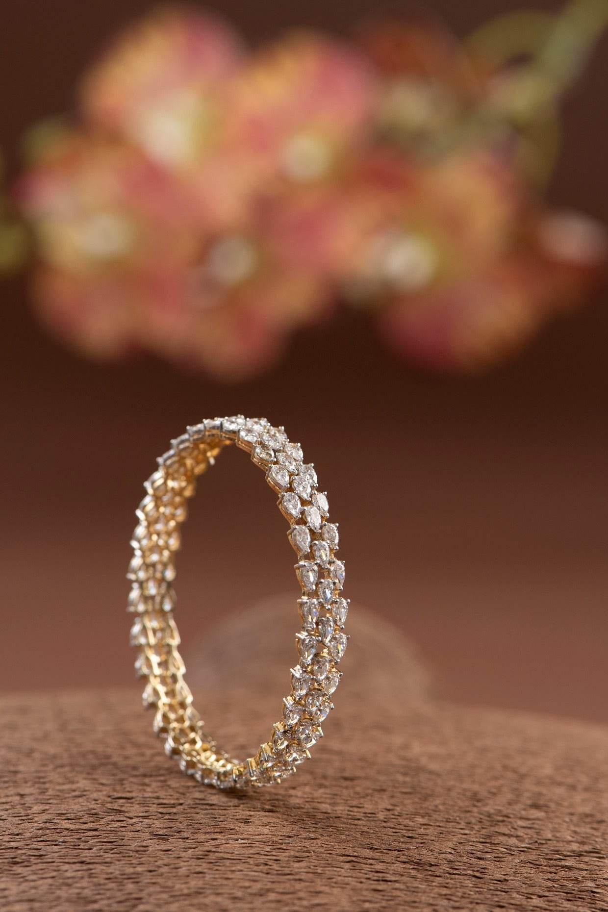 Elegant Gold-Tone American Diamond Bangles – Premium Bridal Pair - Auraa Trends