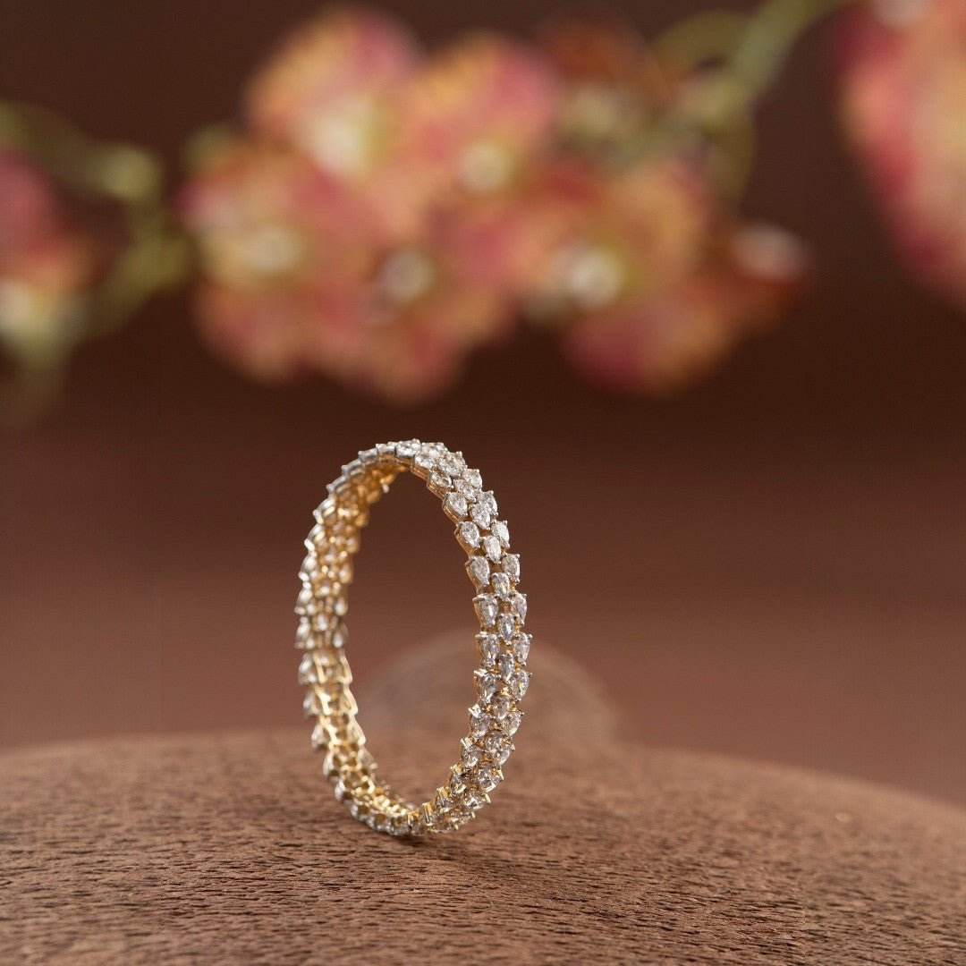 Elegant Gold-Tone American Diamond Bangles – Premium Bridal Pair - Auraa Trends