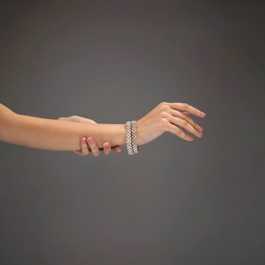 Elegant Gold-Tone American Diamond Bangles – Premium Bridal Pair - Auraa Trends