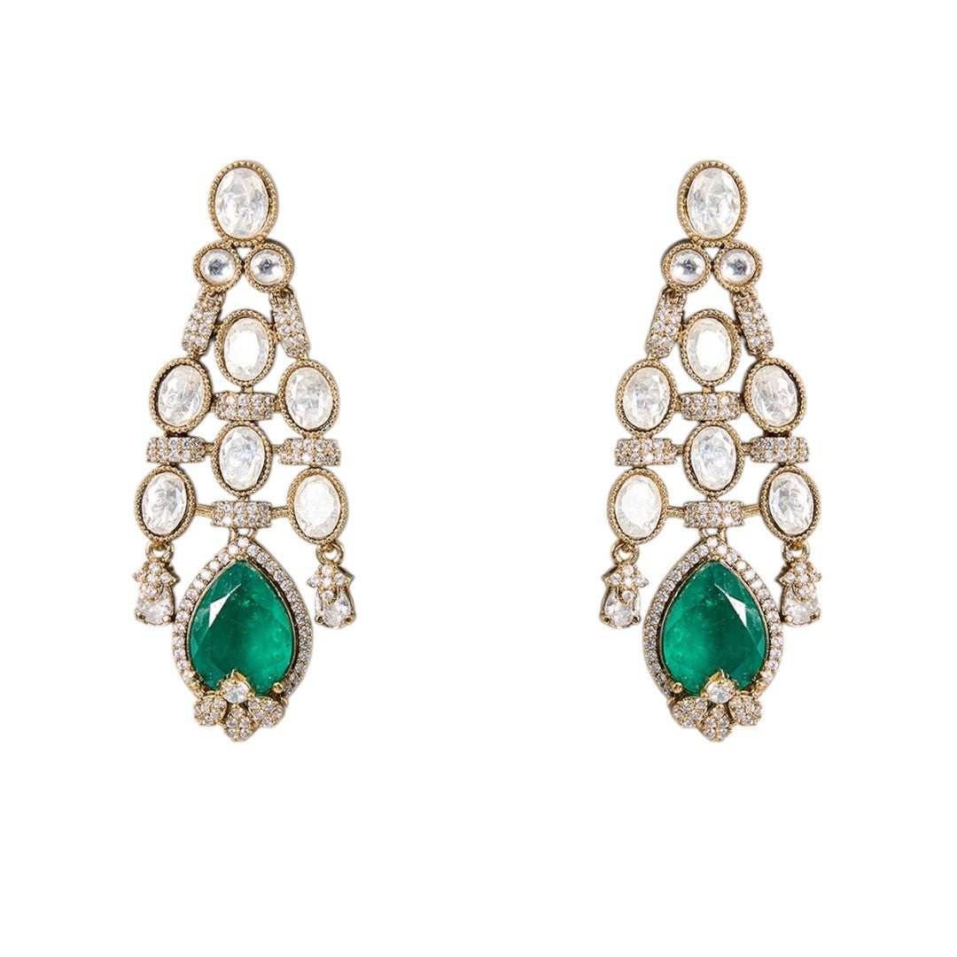 Elegant Green and Pearl Necklace with Matching Earrings for Bridal and Festive Occasions - Auraa Trends