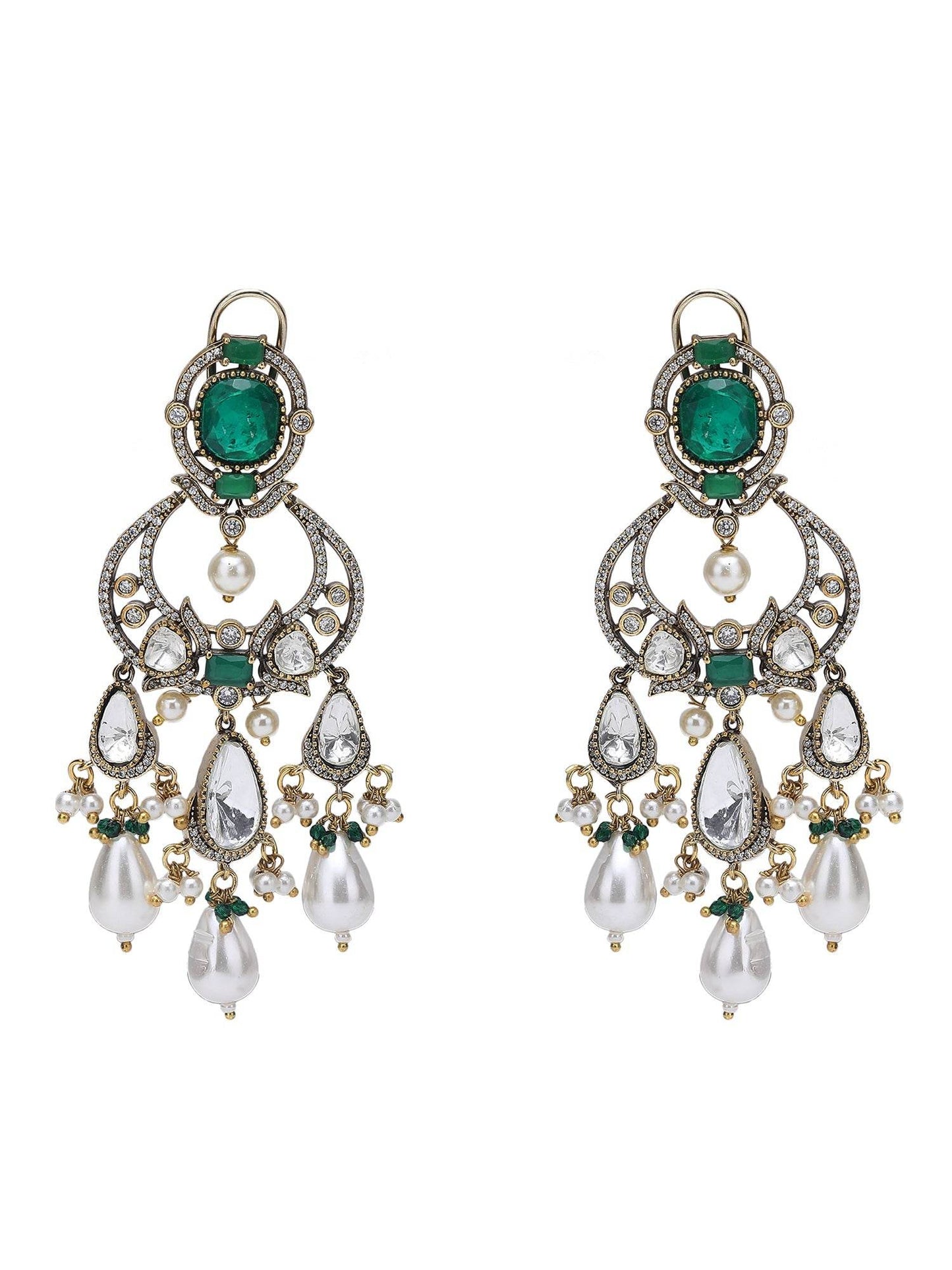 Elegant Green Beaded Choker Necklace Set with Gold-Toned & White Gold Accents - Auraa Trends