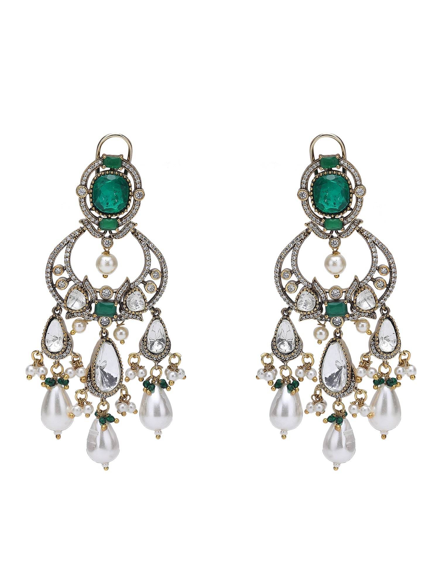 Elegant Green Beaded Choker Necklace Set with Gold-Toned & White Gold Accents - Auraa Trends