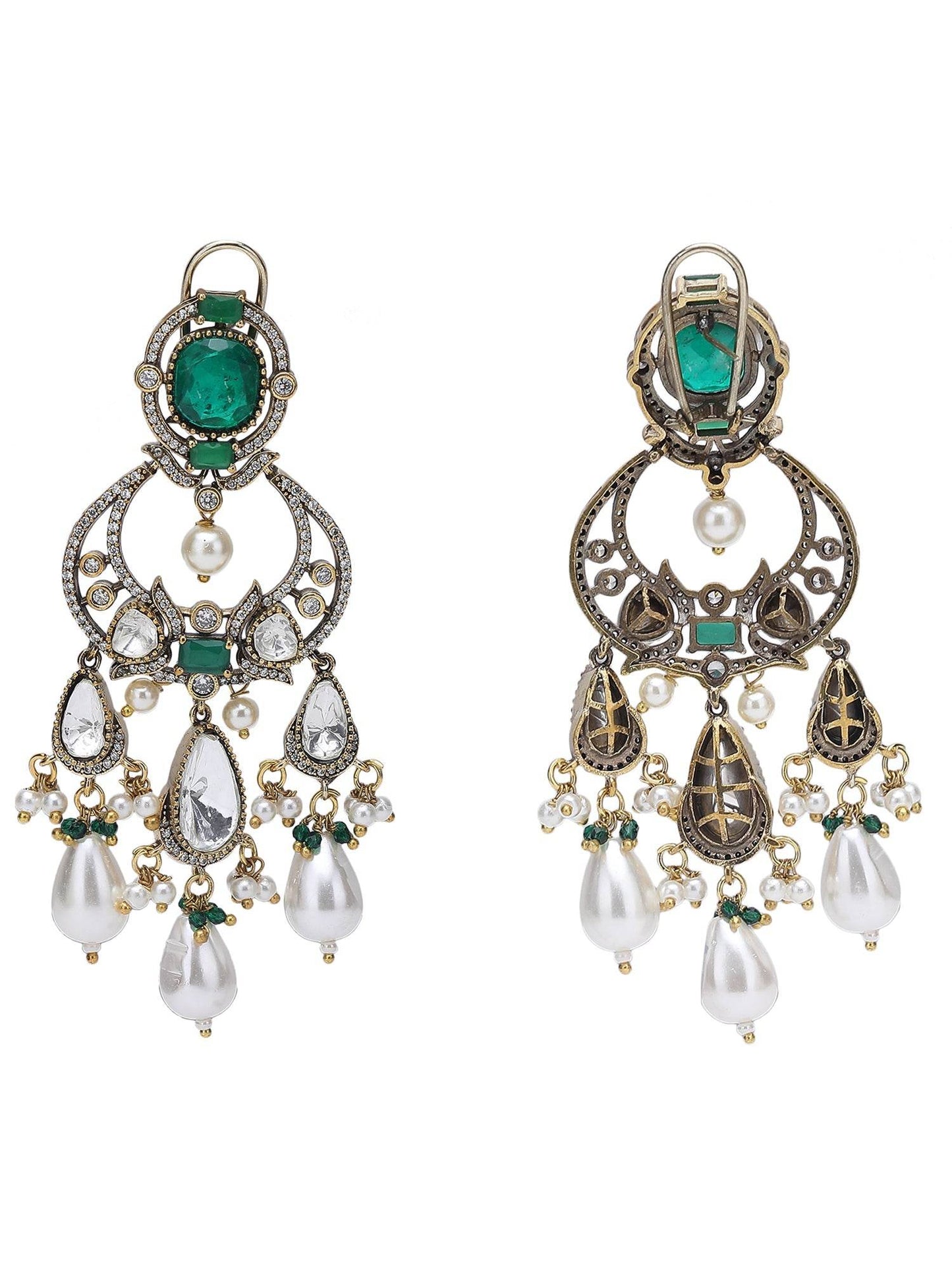 Elegant Green Beaded Choker Necklace Set with Gold-Toned & White Gold Accents - Auraa Trends