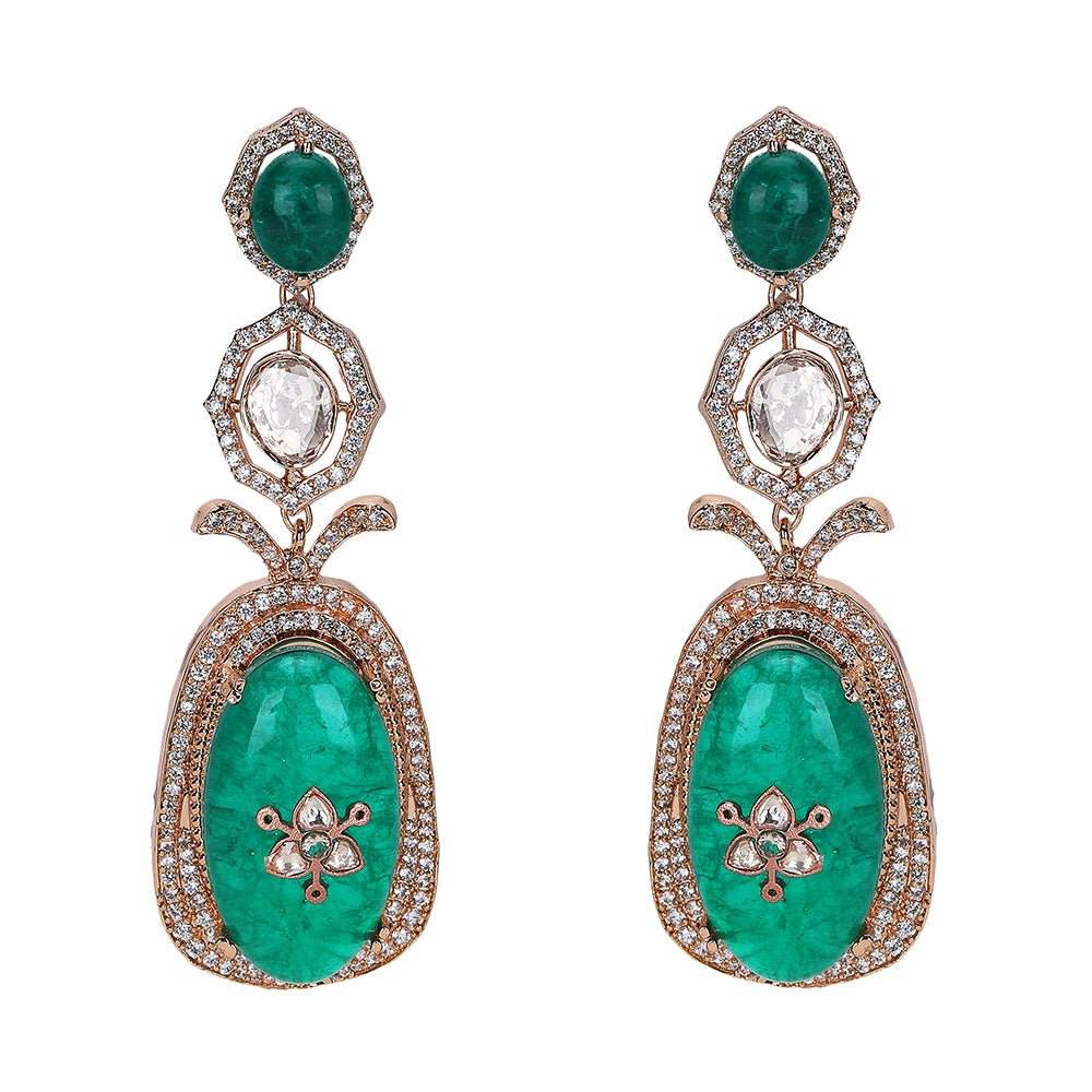 Elegant Green Gemstone Drop Earrings - Auraa Trends