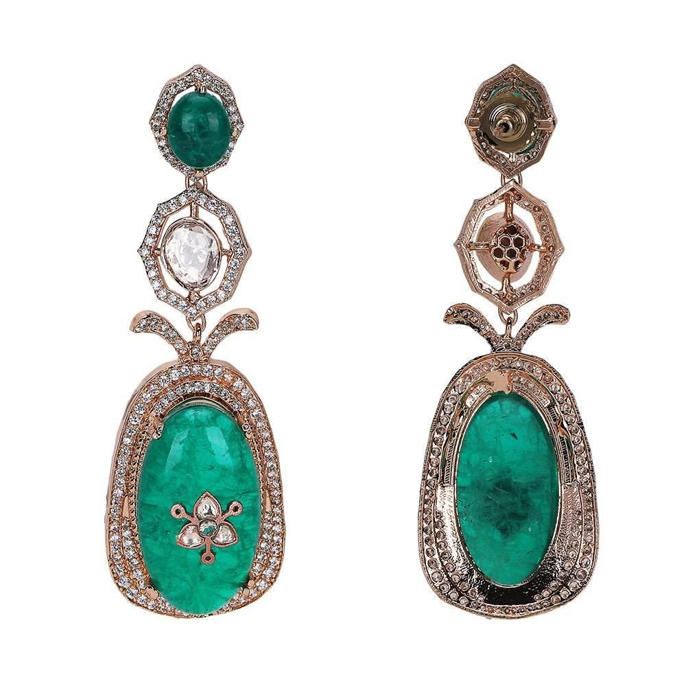 Elegant Green Gemstone Drop Earrings - Auraa Trends