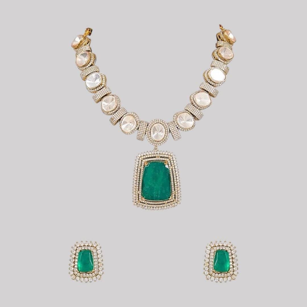 Elegant Green Pendant Kundan Choker Necklace Set with Stud Earrings for Women - Auraa Trends