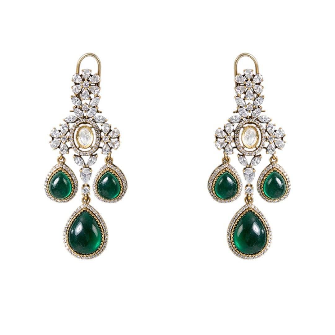 Elegant Green Teardrop Jewelry Set for Bridal or Festive Wear - Auraa Trends