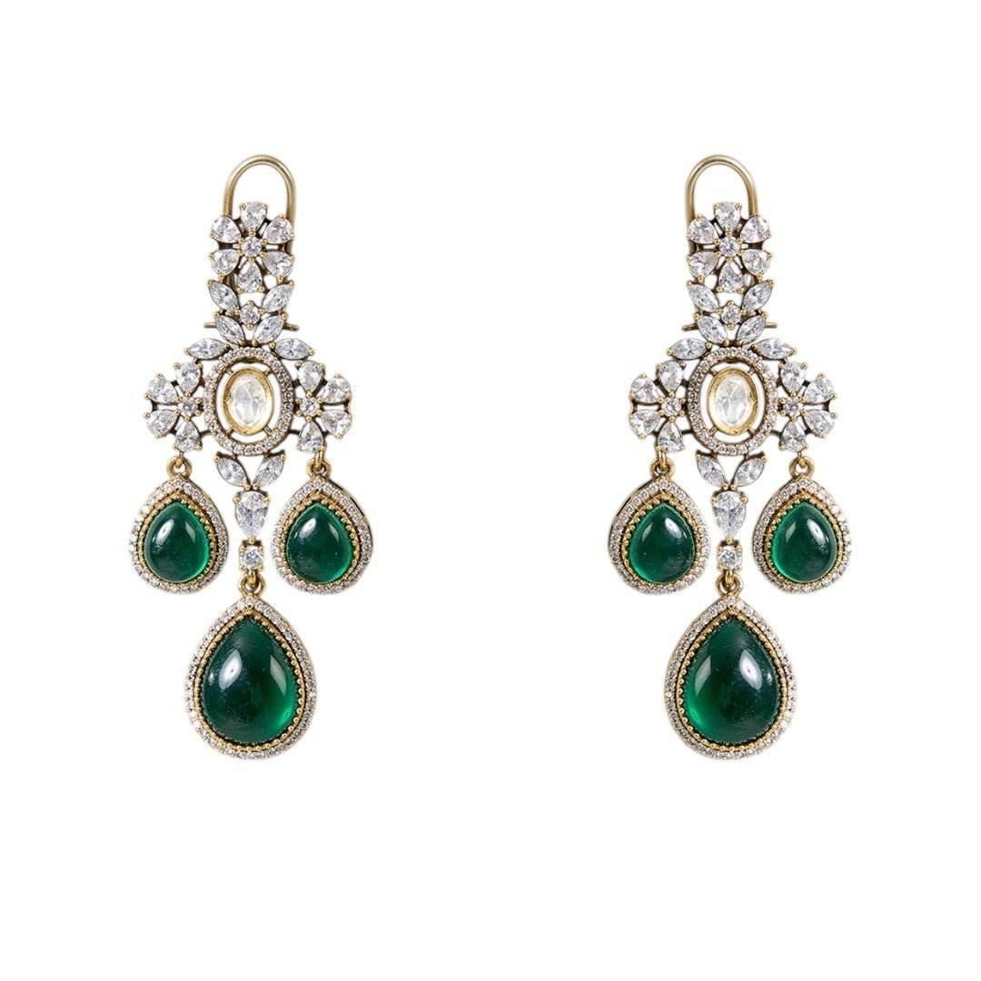 Elegant Green Teardrop Jewelry Set for Bridal or Festive Wear - Auraa Trends