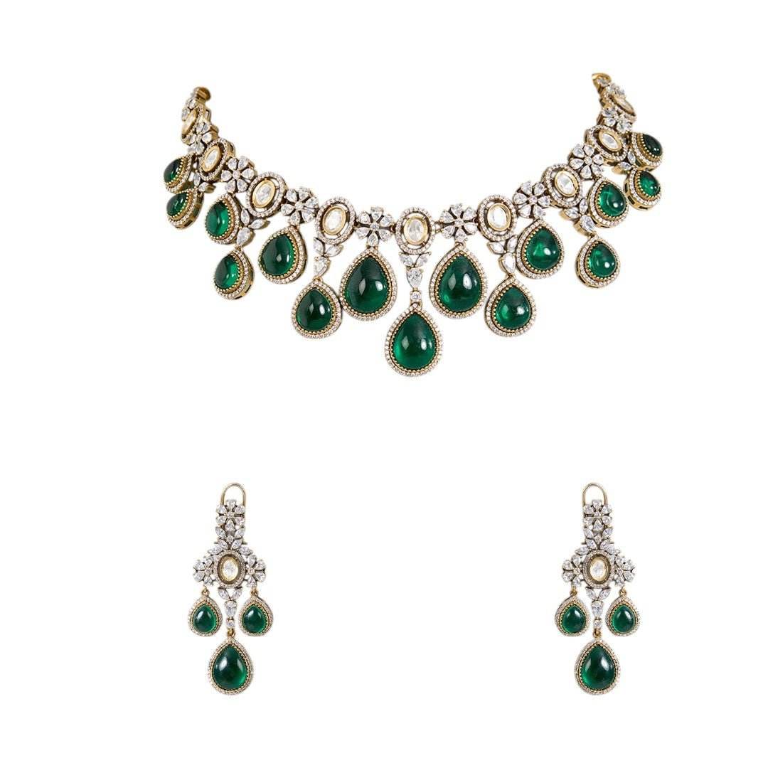 Elegant Green Teardrop Jewelry Set for Bridal or Festive Wear - Auraa Trends