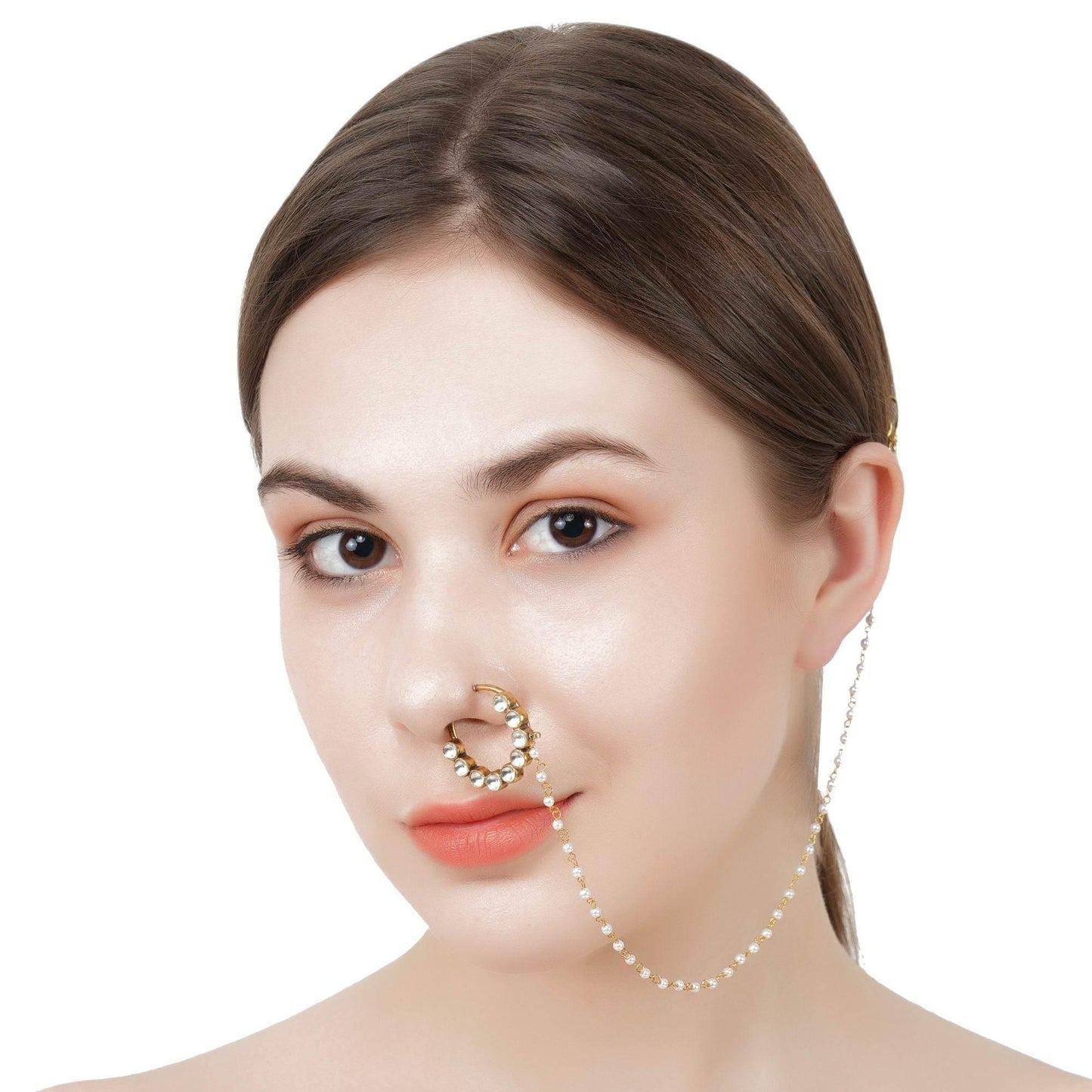 Elegant Kundan Bridal Nath with Pearl Chain - Auraa Trends