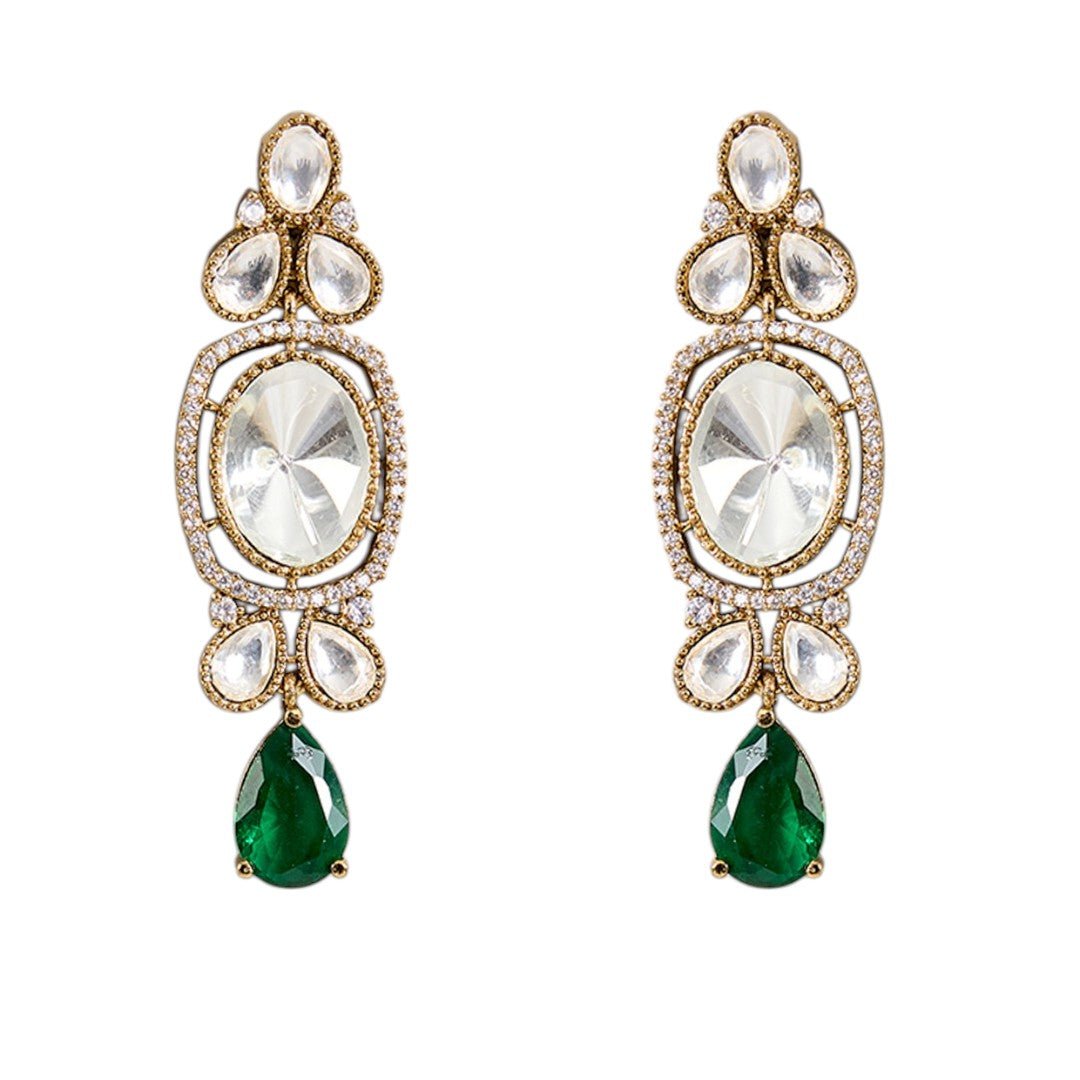 Elegant Kundan Choker Necklace Set with Green Drop Beads and Earrings for Women - Auraa Trends - Green Necklace Earrings Set,